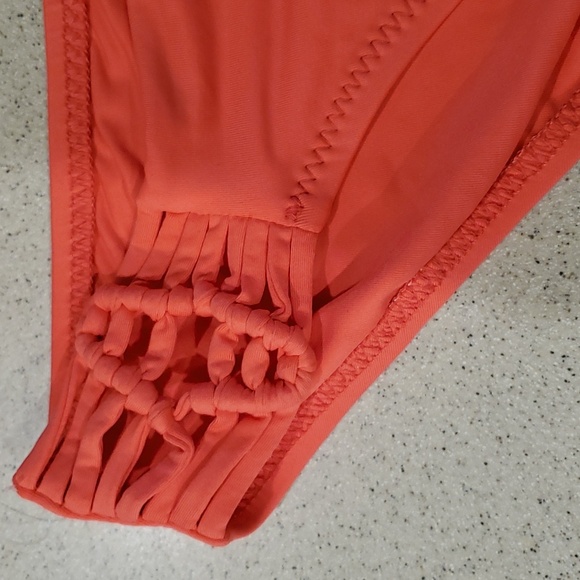Becca Virtue M Janis Macrame High Neck in Coral Bikini Swim Top & Bottom - Picture 6 of 12